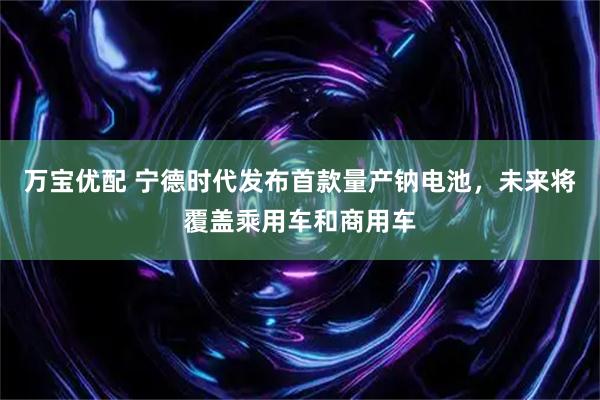 万宝优配 宁德时代发布首款量产钠电池，未来将覆盖乘用车和商用车